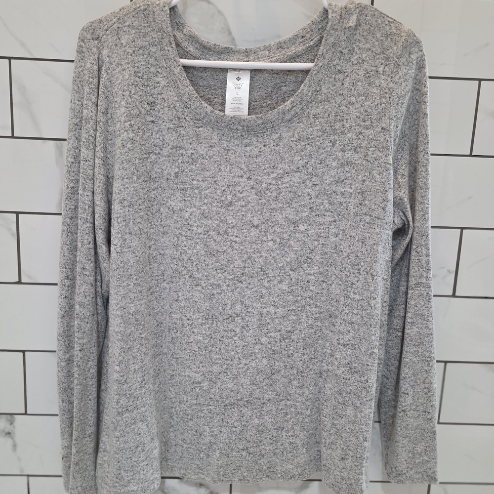 Elegant Heather Gray Long Sleeve Women's Top
